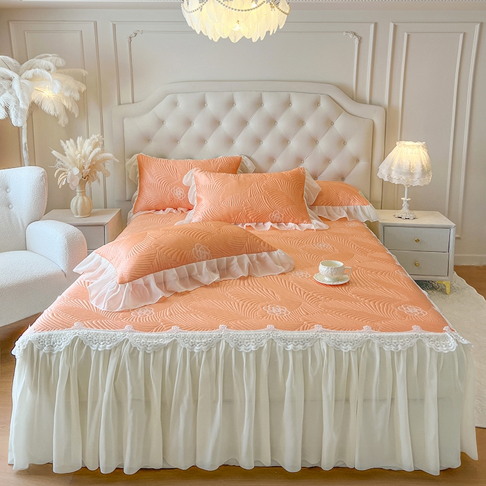 91家纺网 家纺一手货源 找家纺 网红馆（ck家纺） 2025新款床笠款床裙豆豆席凉席席子-花叶海 花叶海-橘色