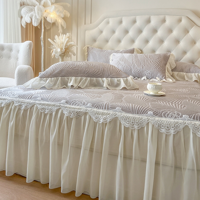 91家纺网 家纺一手货源 找家纺 网红馆（ck家纺） 2025新款床笠款床裙豆豆席凉席席子-花叶海 花叶海-灰色