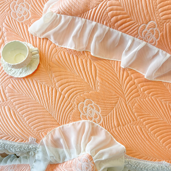 91家纺网 家纺一手货源 找家纺 网红馆（ck家纺） 2025新款床笠款床裙豆豆席凉席席子-花叶海 花叶海-橘色