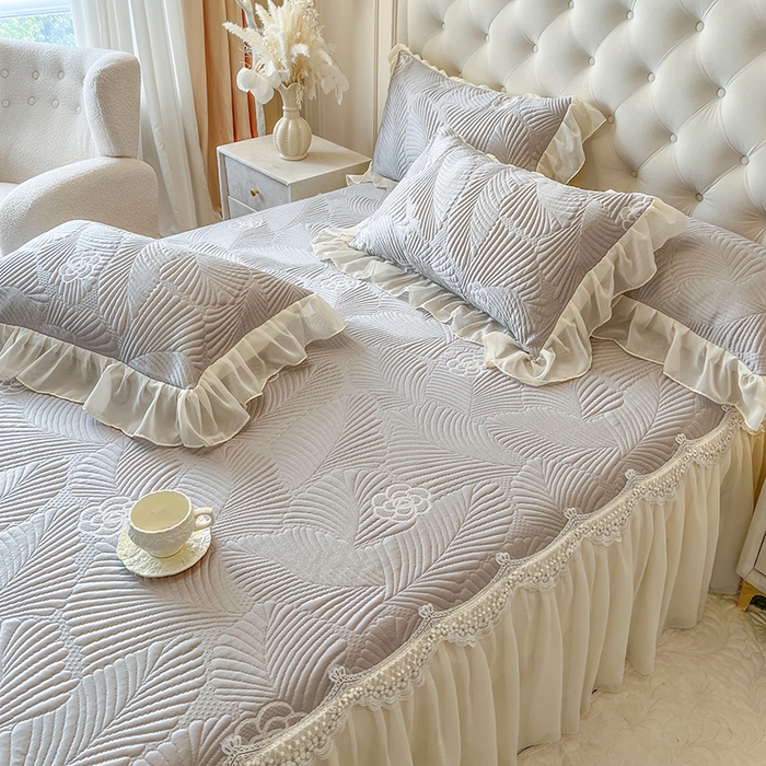 91家纺网 家纺一手货源 找家纺 网红馆（ck家纺） 2025新款床笠款床裙豆豆席凉席席子-花叶海 花叶海-灰色