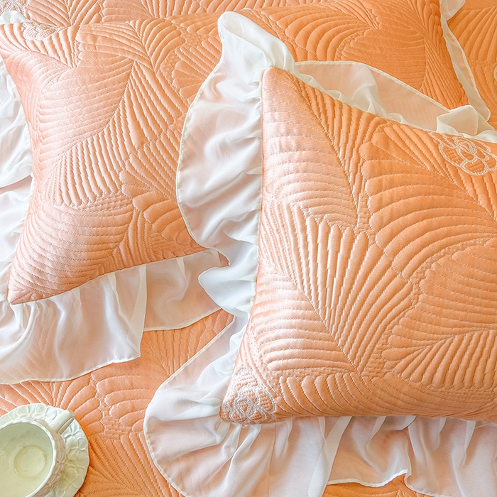 91家纺网 家纺一手货源 找家纺 网红馆（ck家纺） 2025新款床笠款床裙豆豆席凉席席子-花叶海 花叶海-橘色