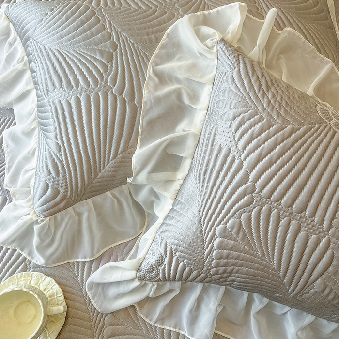 91家纺网 家纺一手货源 找家纺 网红馆（ck家纺） 2025新款床笠款床裙豆豆席凉席席子-花叶海 花叶海-灰色