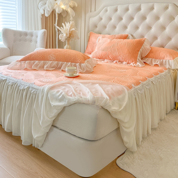 91家纺网 家纺一手货源 找家纺 网红馆（ck家纺） 2025新款床笠款床裙豆豆席凉席席子-花叶海 花叶海-橘色