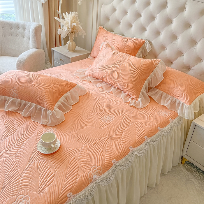 91家纺网 家纺一手货源 找家纺 网红馆（ck家纺） 2025新款床笠款床裙豆豆席凉席席子-花叶海 花叶海-橘色