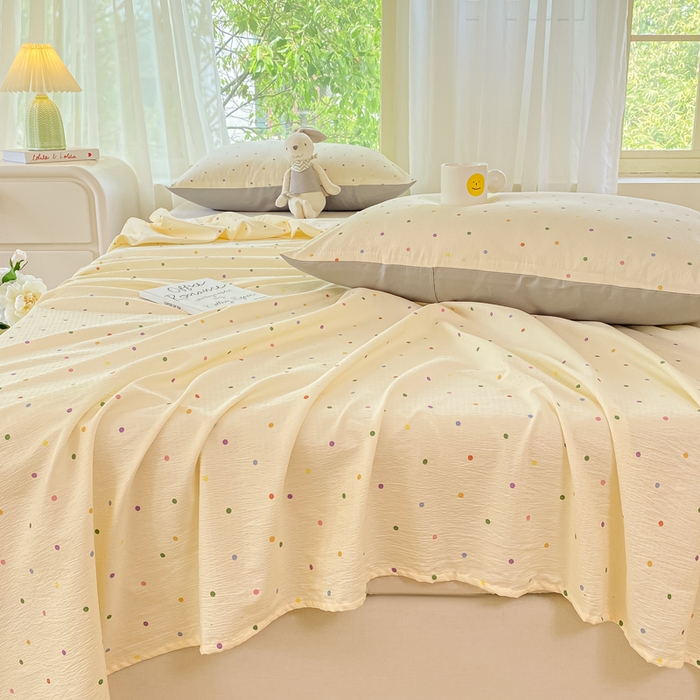 91家纺网 家纺一手货源 找家纺 （总）梦初语 2025夏季直播爆款A类水洗棉皱皱纱双层纱床单学生宿舍三件套