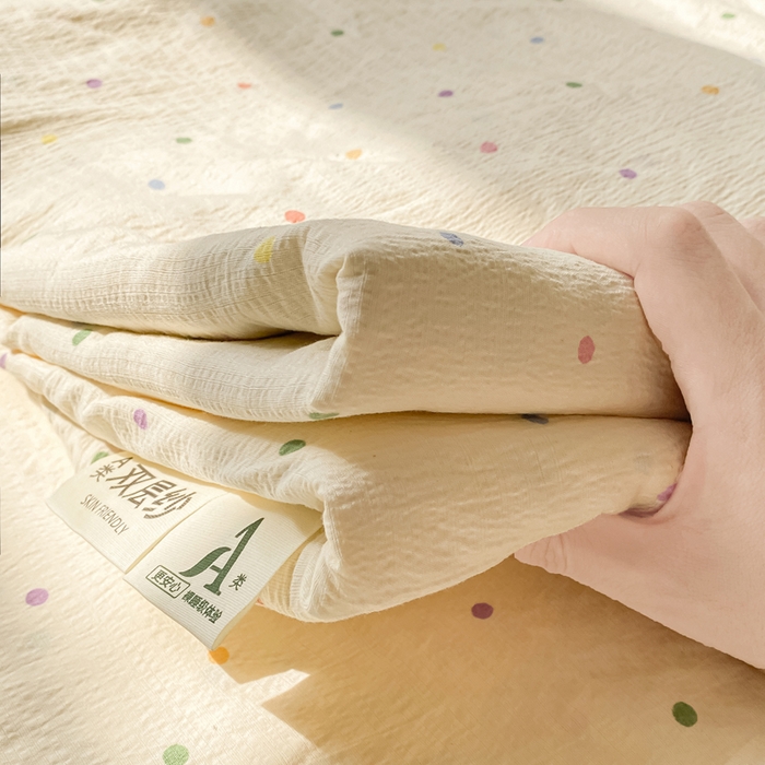 91家纺网 家纺一手货源 找家纺 （总）梦初语 2025夏季直播爆款A类水洗棉皱皱纱双层纱床单学生宿舍三件套