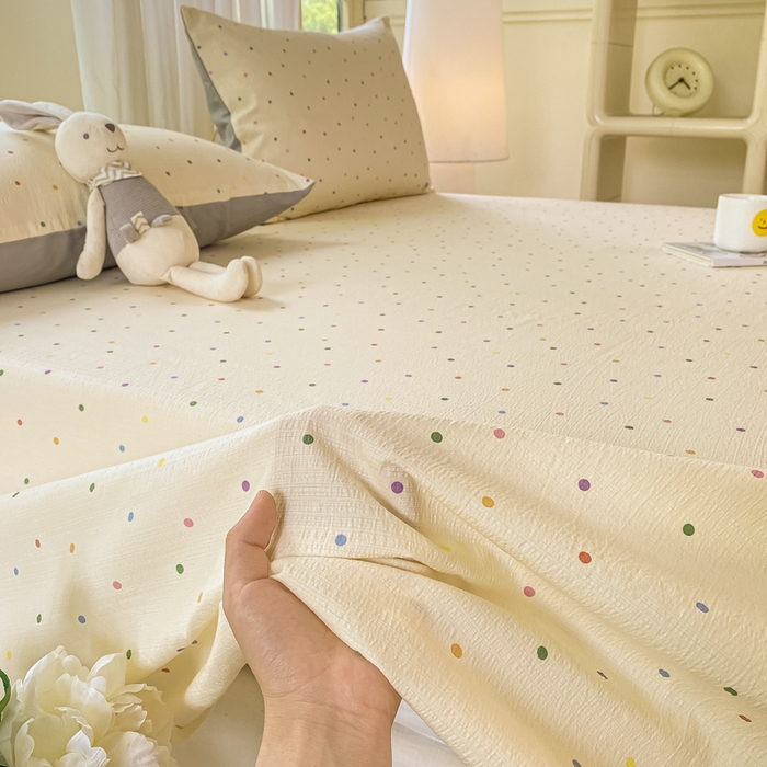 91家纺网 家纺一手货源 找家纺 （总）梦初语 2025夏季直播爆款A类水洗棉皱皱纱双层纱床单学生宿舍三件套