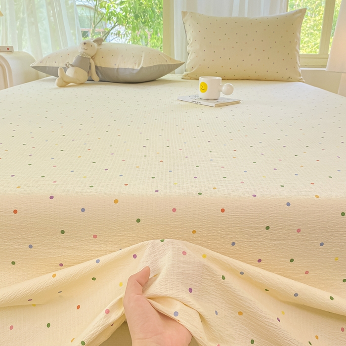 91家纺网 家纺一手货源 找家纺 （总）梦初语 2025夏季直播爆款A类水洗棉皱皱纱双层纱床单学生宿舍三件套