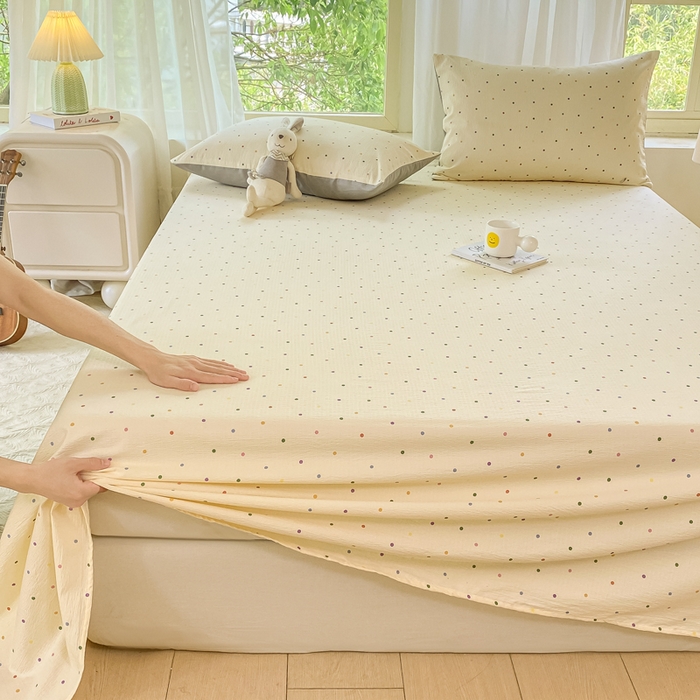 91家纺网 家纺一手货源 找家纺 （总）梦初语 2025夏季直播爆款A类水洗棉皱皱纱双层纱床单学生宿舍三件套