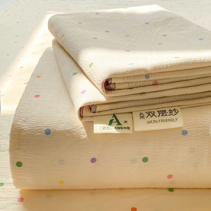 91家纺网 家纺一手货源 找家纺 （总）梦初语 2025夏季直播爆款A类水洗棉皱皱纱双层纱床单学生宿舍三件套