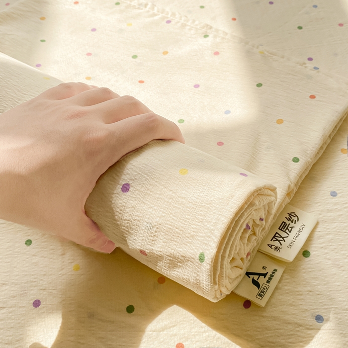 91家纺网 家纺一手货源 找家纺 （总）梦初语 2025夏季直播爆款A类水洗棉皱皱纱双层纱床单学生宿舍三件套