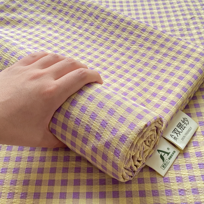 91家纺网 家纺一手货源 找家纺 （总）梦初语 2025夏季直播爆款A类水洗棉皱皱纱双层纱床单学生宿舍三件套