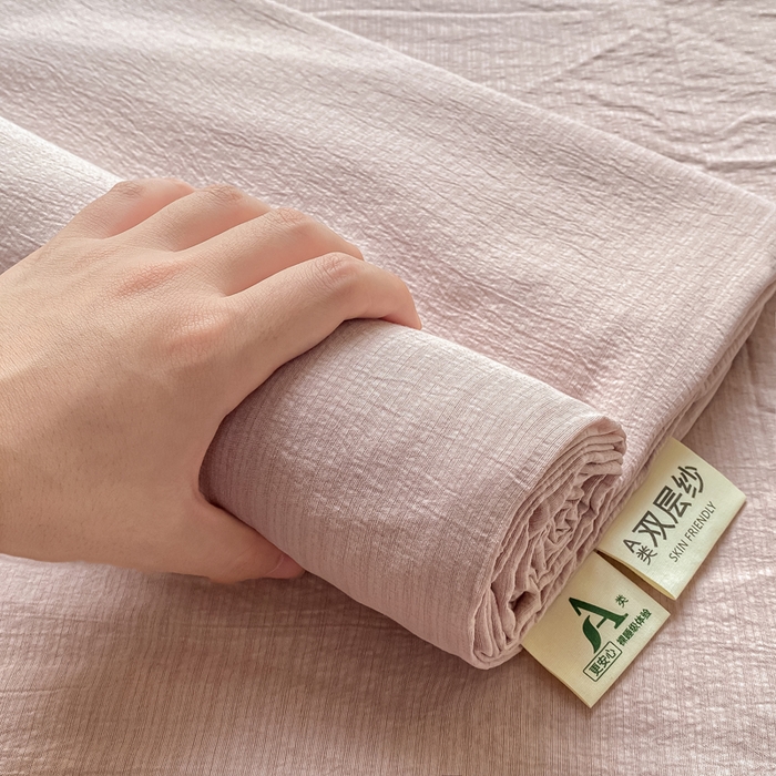 91家纺网 家纺一手货源 找家纺 （总）梦初语 2025夏季直播爆款A类水洗棉皱皱纱双层纱床单学生宿舍三件套