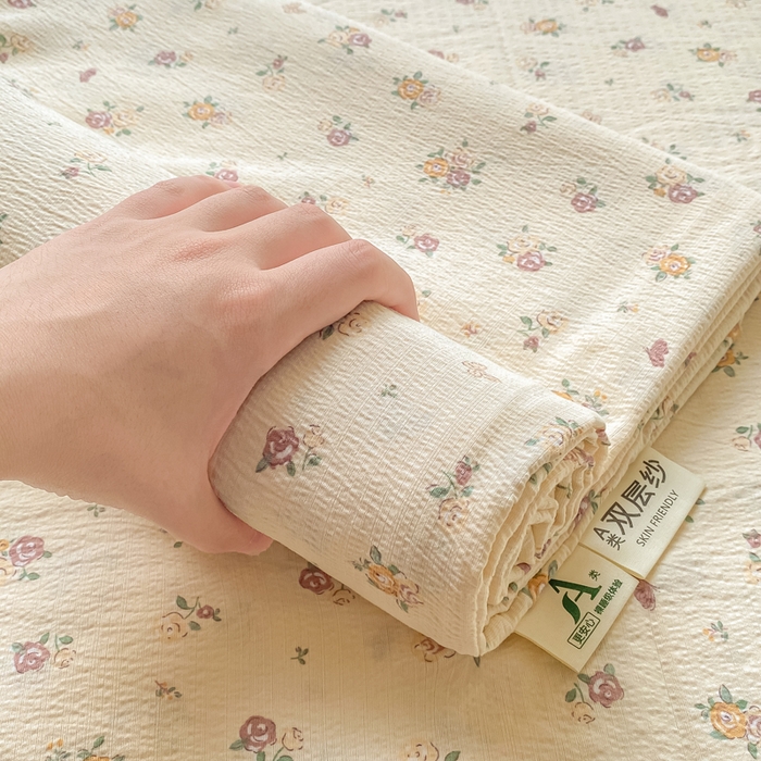 91家纺网 家纺一手货源 找家纺 （总）梦初语 2025夏季直播爆款A类水洗棉皱皱纱双层纱床单学生宿舍三件套