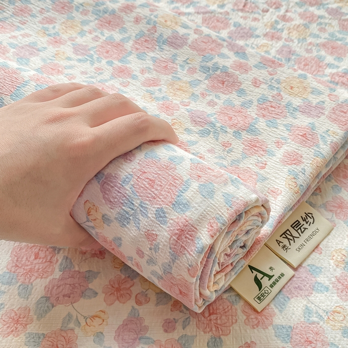 91家纺网 家纺一手货源 找家纺 （总）梦初语 2025夏季直播爆款A类水洗棉皱皱纱双层纱床单学生宿舍三件套