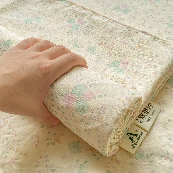 91家纺网 家纺一手货源 找家纺 （总）梦初语 2025夏季直播爆款A类水洗棉皱皱纱双层纱床单学生宿舍三件套