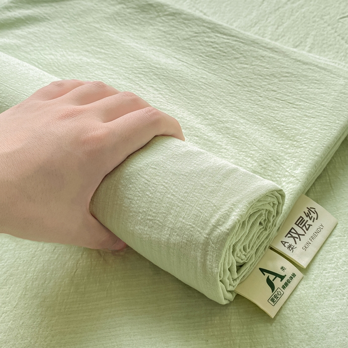 91家纺网 家纺一手货源 找家纺 （总）梦初语 2025夏季直播爆款A类水洗棉皱皱纱双层纱床单学生宿舍三件套