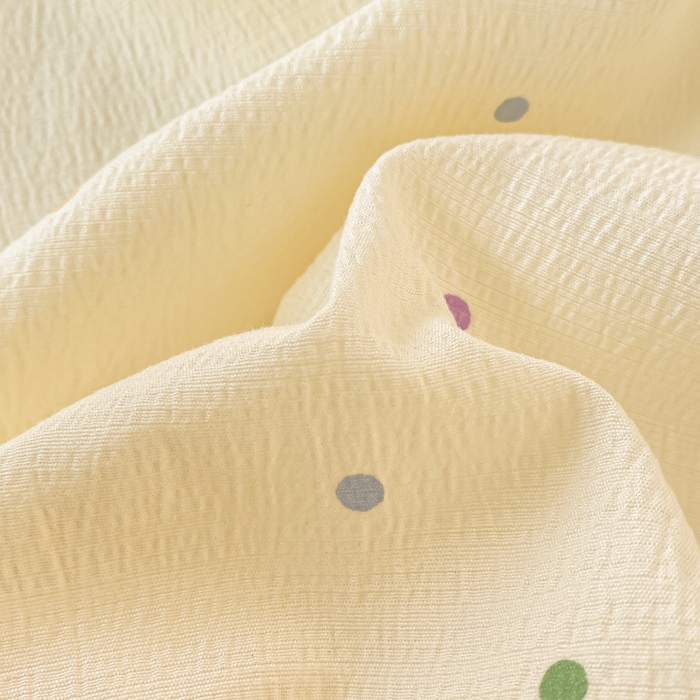 91家纺网 家纺一手货源 找家纺 梦初语 2025夏季直播爆款A类水洗棉皱皱纱双层纱床单学生宿舍三件套 彩虹波点