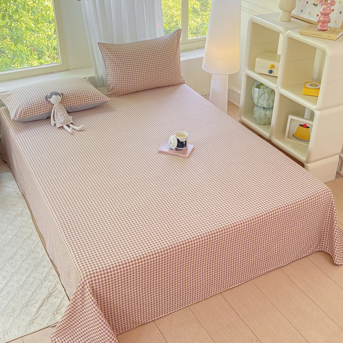 91家纺网 家纺一手货源 找家纺 梦初语 2025夏季直播爆款A类水洗棉皱皱纱双层纱床单学生宿舍三件套 典雅小格