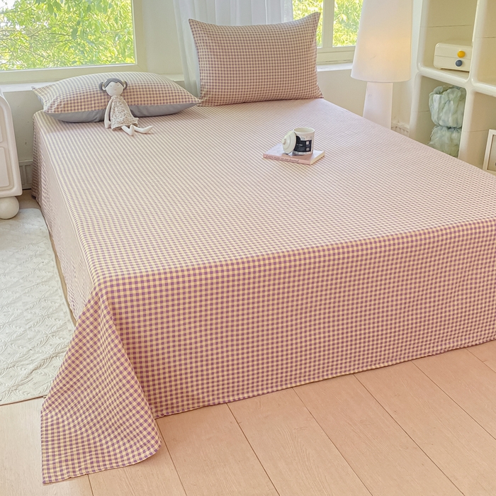 91家纺网 家纺一手货源 找家纺 梦初语 2025夏季直播爆款A类水洗棉皱皱纱双层纱床单学生宿舍三件套 典雅小格