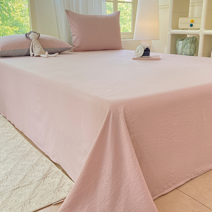 91家纺网 家纺一手货源 找家纺 梦初语 2025夏季直播爆款A类水洗棉皱皱纱双层纱床单学生宿舍三件套 豆沙