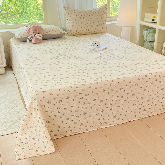 91家纺网 家纺一手货源 找家纺 梦初语 2025夏季直播爆款A类水洗棉皱皱纱双层纱床单学生宿舍三件套 繁花似锦