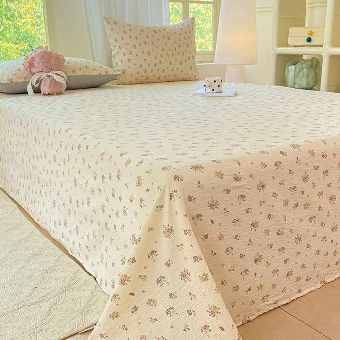 91家纺网 家纺一手货源 找家纺 梦初语 2025夏季直播爆款A类水洗棉皱皱纱双层纱床单学生宿舍三件套 繁花似锦