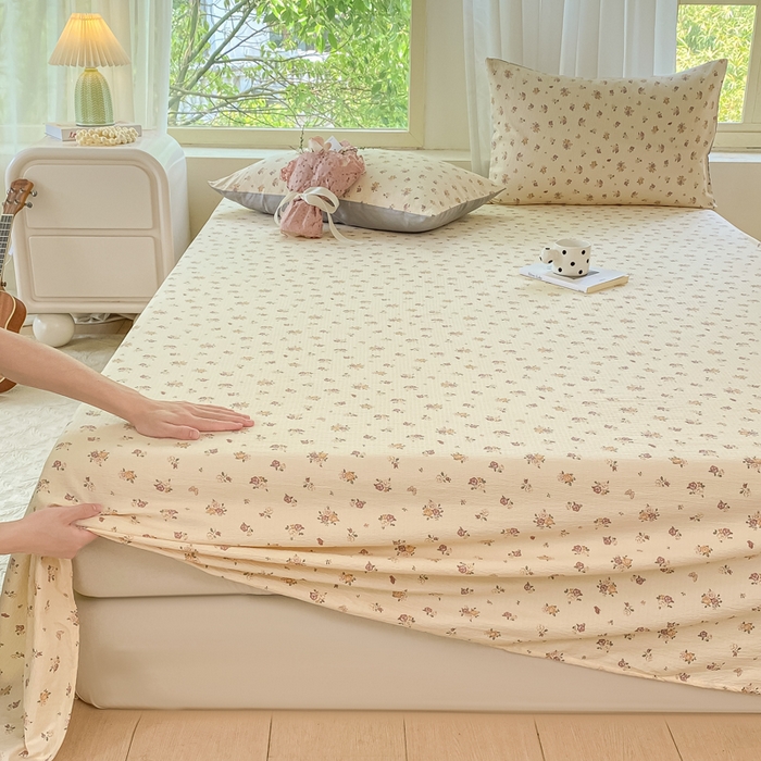 91家纺网 家纺一手货源 找家纺 梦初语 2025夏季直播爆款A类水洗棉皱皱纱双层纱床单学生宿舍三件套 繁花似锦