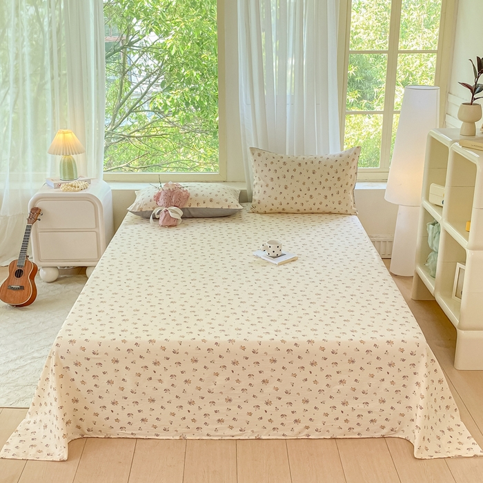 91家纺网 家纺一手货源 找家纺 梦初语 2025夏季直播爆款A类水洗棉皱皱纱双层纱床单学生宿舍三件套 繁花似锦