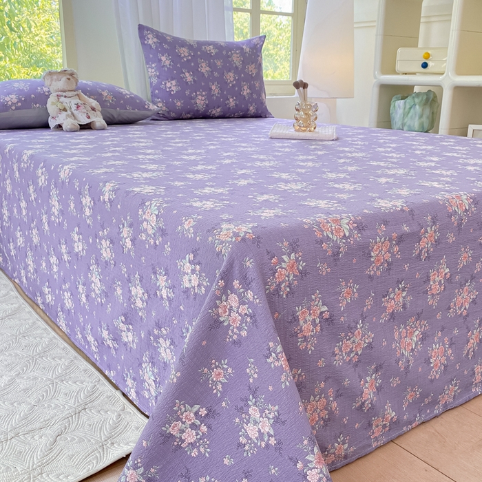 91家纺网 家纺一手货源 找家纺 梦初语 2025夏季直播爆款A类水洗棉皱皱纱双层纱床单学生宿舍三件套 海棠-紫