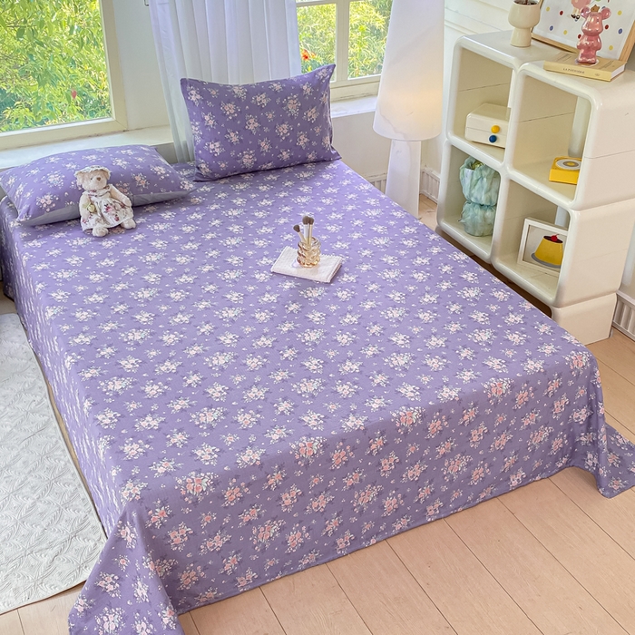 91家纺网 家纺一手货源 找家纺 梦初语 2025夏季直播爆款A类水洗棉皱皱纱双层纱床单学生宿舍三件套 海棠-紫