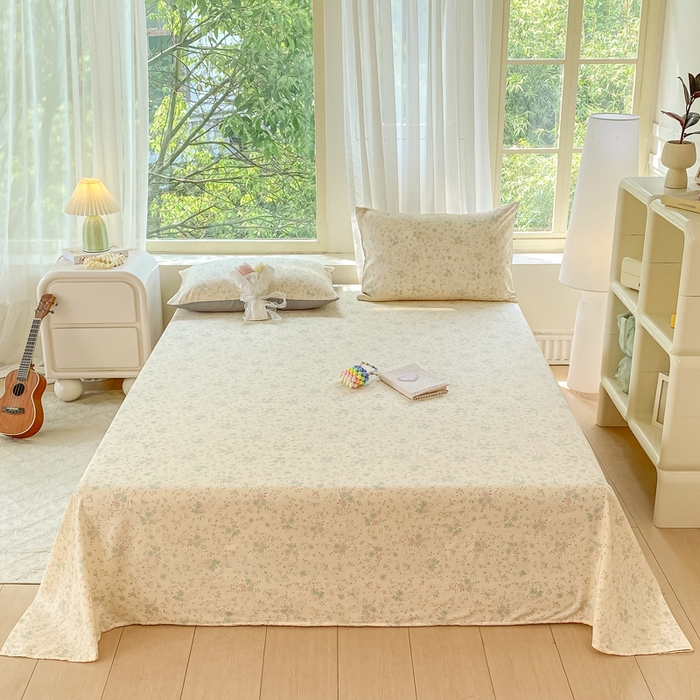 91家纺网 家纺一手货源 找家纺 梦初语 2025夏季直播爆款A类水洗棉皱皱纱双层纱床单学生宿舍三件套 秘密花园