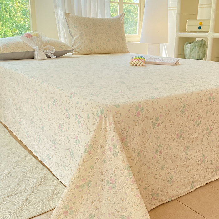 91家纺网 家纺一手货源 找家纺 梦初语 2025夏季直播爆款A类水洗棉皱皱纱双层纱床单学生宿舍三件套 秘密花园