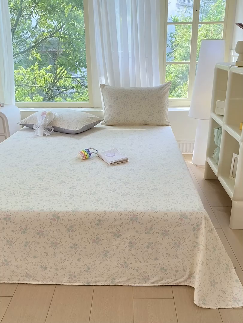 91家纺网 家纺一手货源 找家纺 梦初语 2025夏季直播爆款A类水洗棉皱皱纱双层纱床单学生宿舍三件套 秘密花园