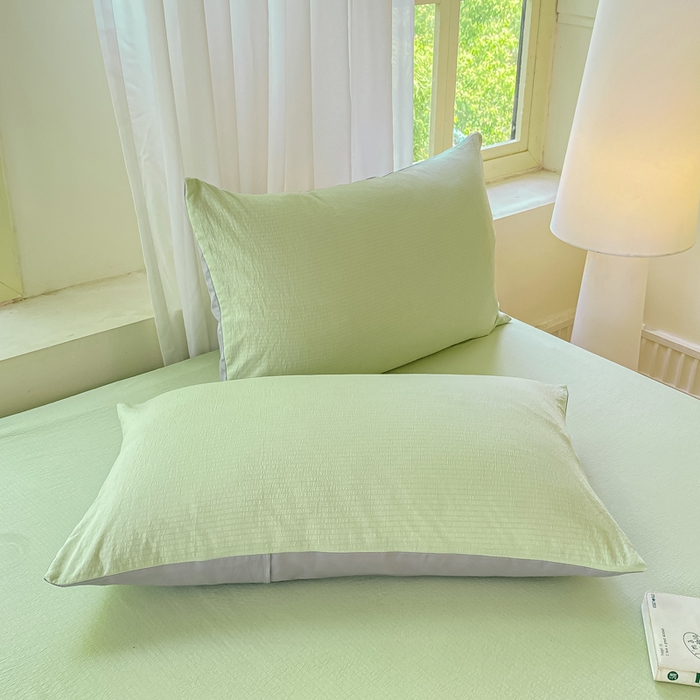 91家纺网 家纺一手货源 找家纺 梦初语 2025夏季直播爆款A类水洗棉皱皱纱双层纱床单学生宿舍三件套 青草绿