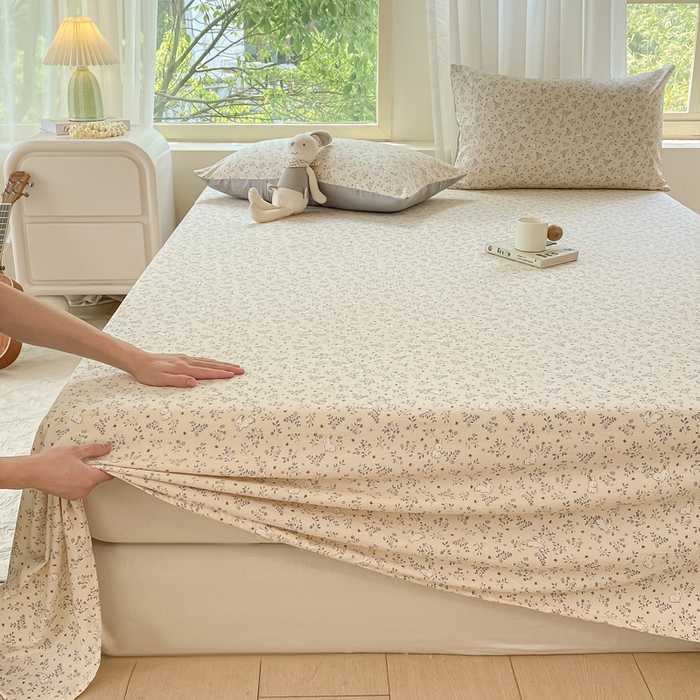 91家纺网 家纺一手货源 找家纺 梦初语 2025夏季直播爆款A类水洗棉皱皱纱双层纱床单学生宿舍三件套 唯美小兔