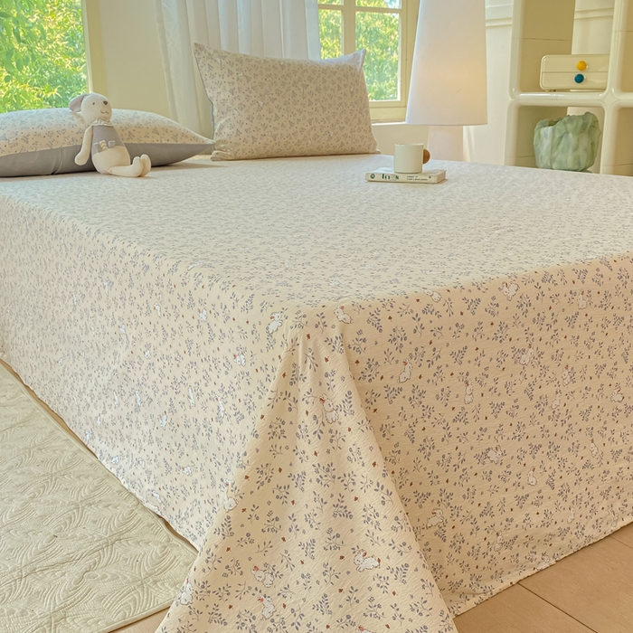 91家纺网 家纺一手货源 找家纺 梦初语 2025夏季直播爆款A类水洗棉皱皱纱双层纱床单学生宿舍三件套 唯美小兔