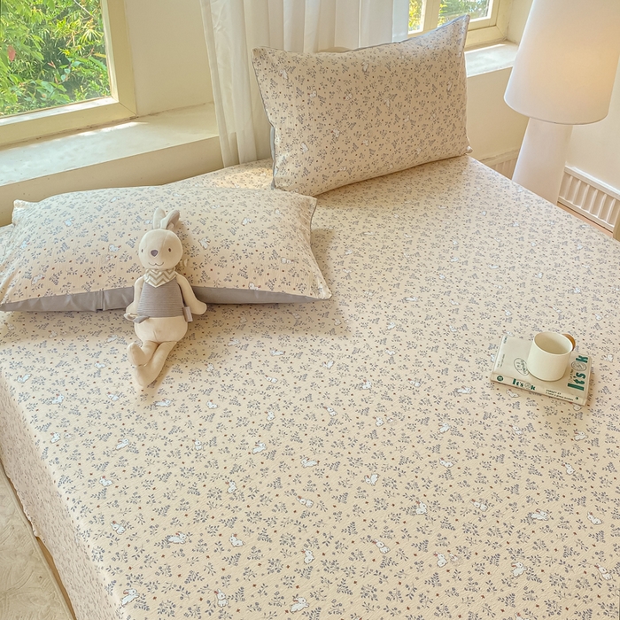 91家纺网 家纺一手货源 找家纺 梦初语 2025夏季直播爆款A类水洗棉皱皱纱双层纱床单学生宿舍三件套 唯美小兔