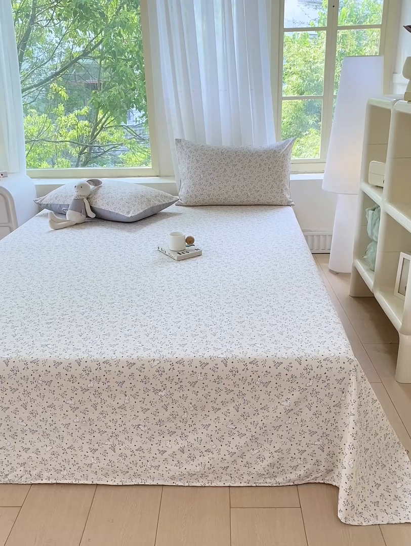 91家纺网 家纺一手货源 找家纺 梦初语 2025夏季直播爆款A类水洗棉皱皱纱双层纱床单学生宿舍三件套 唯美小兔