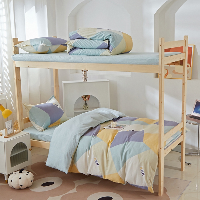 91家纺网 家纺一手货源 找家纺 贝兰仙奴 2025新款13372全棉纯棉简约时尚学生三件套 格致绿