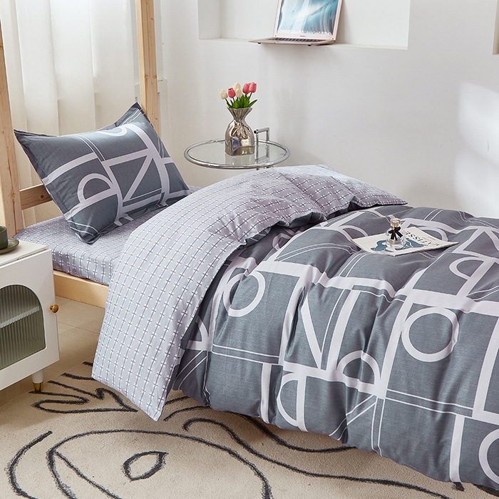 91家纺网 家纺一手货源 找家纺 贝兰仙奴 2025新款13372全棉纯棉简约时尚学生三件套 安斯蓝