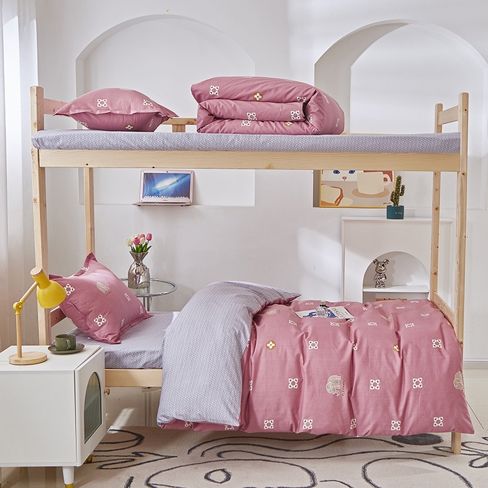 91家纺网 家纺一手货源 找家纺 贝兰仙奴 2025新款13372全棉纯棉简约时尚学生三件套 芭比小象豆沙