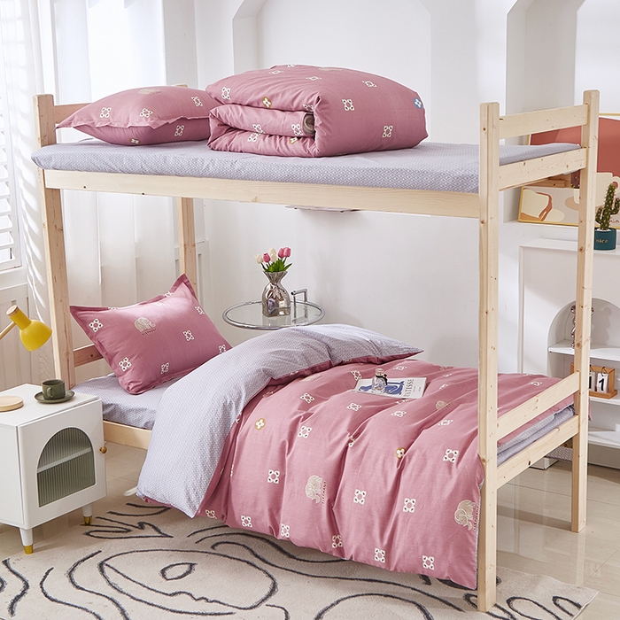 91家纺网 家纺一手货源 找家纺 贝兰仙奴 2025新款13372全棉纯棉简约时尚学生三件套 芭比小象豆沙