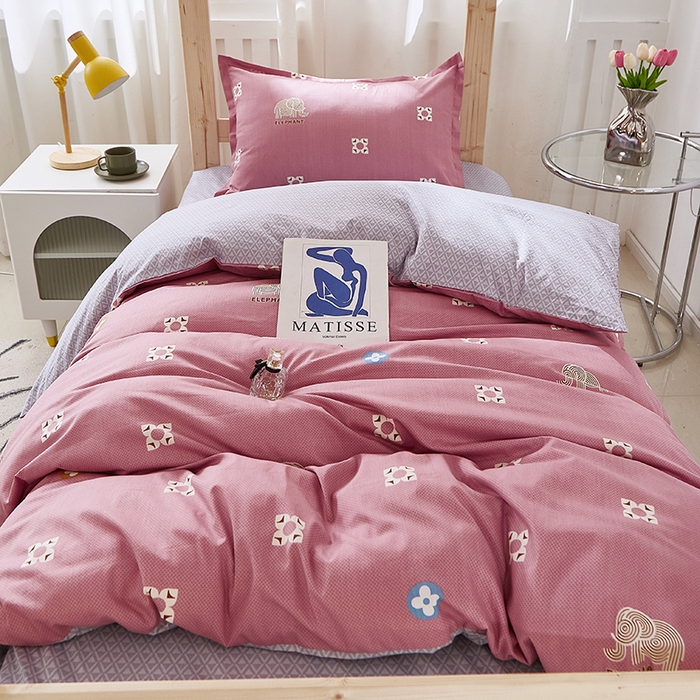 91家纺网 家纺一手货源 找家纺 贝兰仙奴 2025新款13372全棉纯棉简约时尚学生三件套 芭比小象豆沙