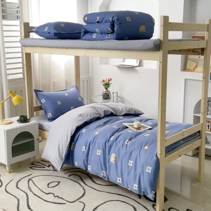 91家纺网 家纺一手货源 找家纺 贝兰仙奴 2025新款13372全棉纯棉简约时尚学生三件套 芭比小象蓝