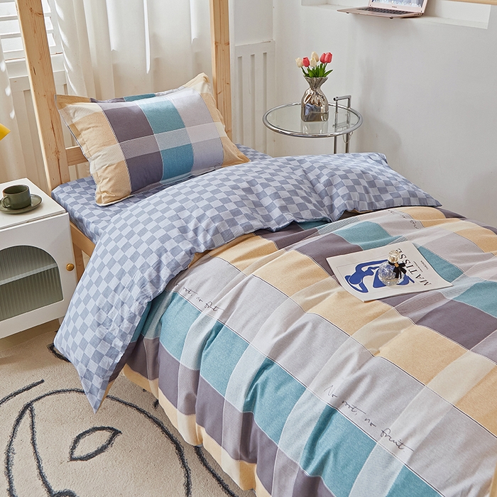 91家纺网 家纺一手货源 找家纺 贝兰仙奴 2025新款13372全棉纯棉简约时尚学生三件套 宝利格咖