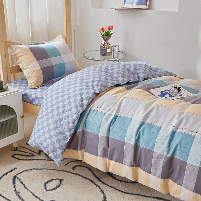 91家纺网 家纺一手货源 找家纺 贝兰仙奴 2025新款13372全棉纯棉简约时尚学生三件套 宝利格咖