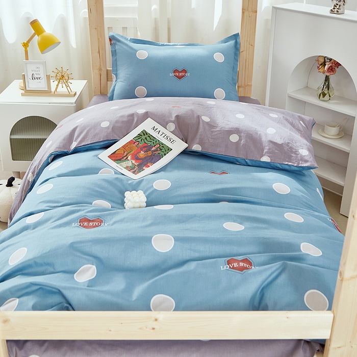 91家纺网 家纺一手货源 找家纺 贝兰仙奴 2025新款13372全棉纯棉简约时尚学生三件套 波点风尚兰