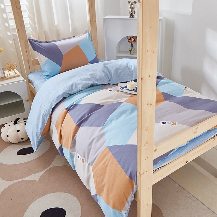 91家纺网 家纺一手货源 找家纺 贝兰仙奴 2025新款13372全棉纯棉简约时尚学生三件套 格致灰