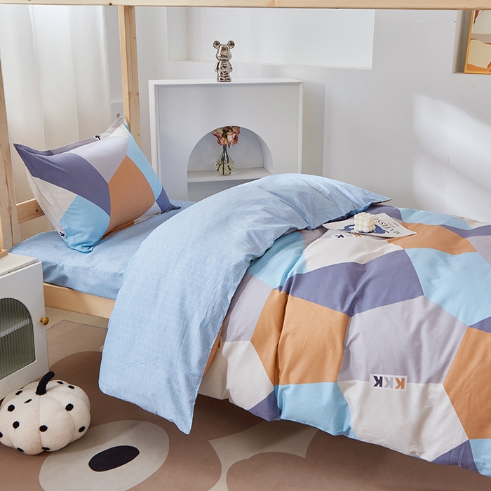 91家纺网 家纺一手货源 找家纺 贝兰仙奴 2025新款13372全棉纯棉简约时尚学生三件套 格致灰